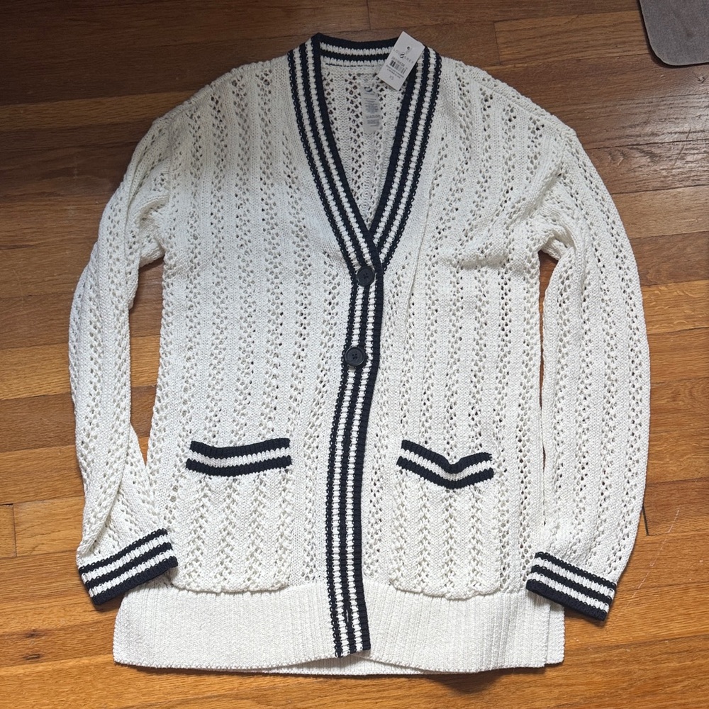 NWT Lou & Grey white Cardigan with Navy Stripe